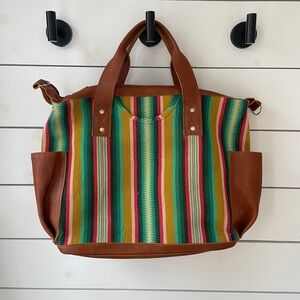 Brown Leather Trimmed Tote Bag